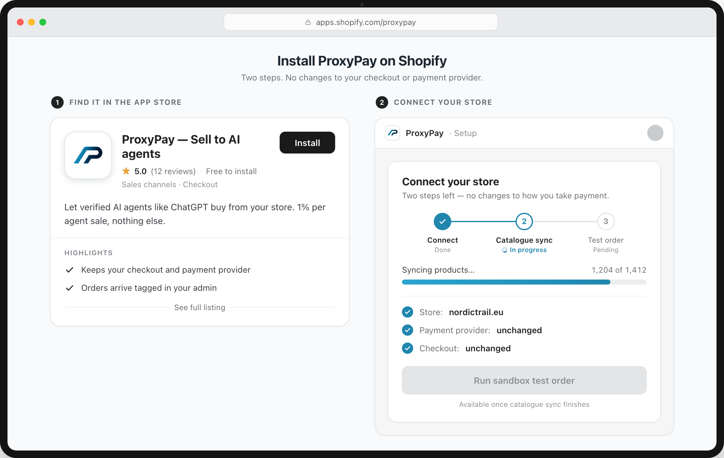 The ProxyPay app listing in the Shopify App Store